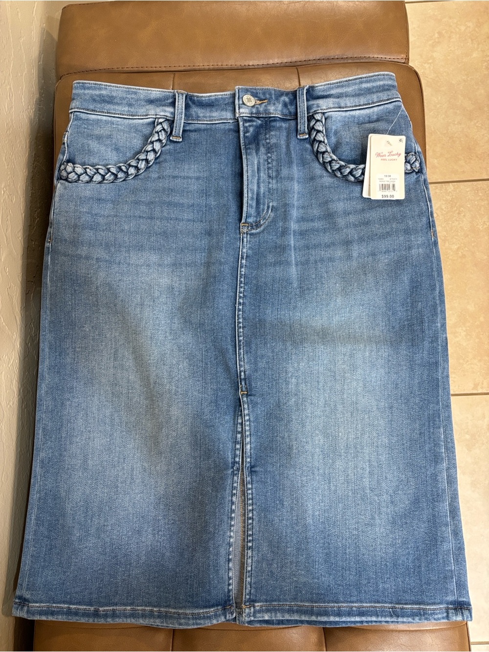 Lucky Brand Denim Knee-Length Skirt with Braided Pocket Trim - NWT